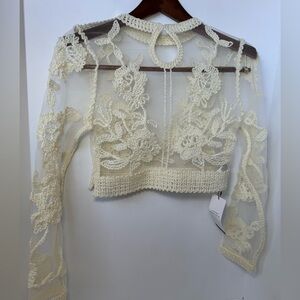 Anewsta Floral Top Crochet Mesh ivory size XS